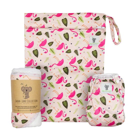 Swim Bundle- Nappy, Towel & Wet Bag Set - Pink Flamingo