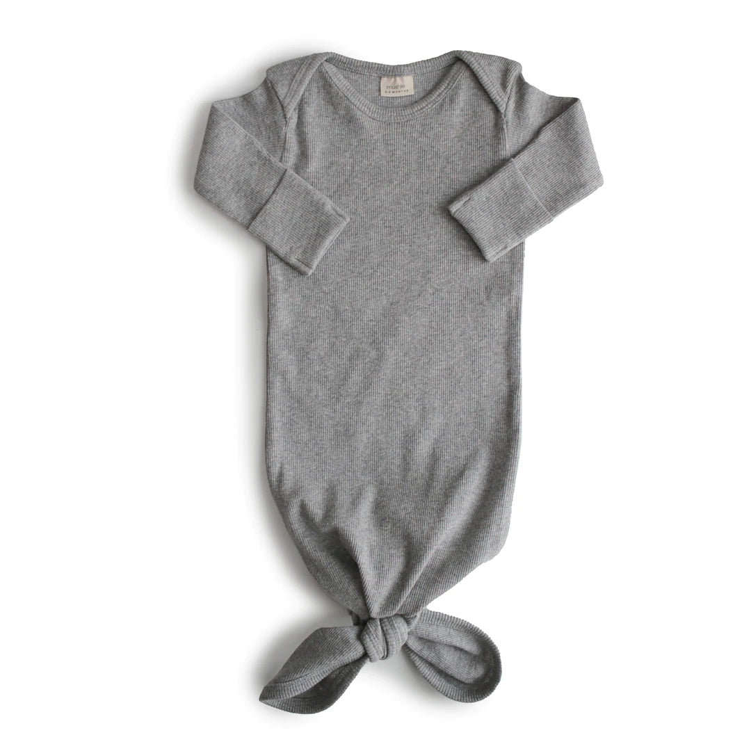 Ribbed Knotted Baby Gown - Grey Melange