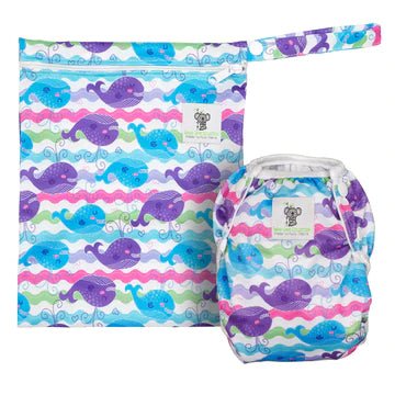 Nappy And Wet Bag Set - Purple whale
