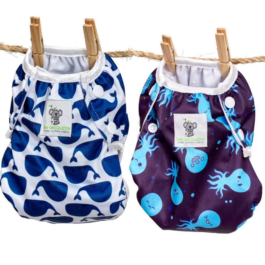 Set of 2 Swim Nappies - Blue Whale & Octopus